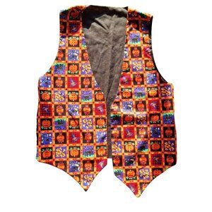 Halloween-Themed Patchwork Vest With Pumpkins & Cats Design Classroom Teacher